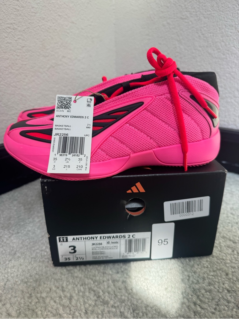 Adidas Anthony Edwards 2 C Kids' Basketball Shoes - Pink / Red 3Y